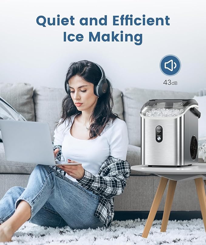 Electactic Countertop Ice Maker with Handle, Stainless Steel Ice Machine, 35 Lbs/Day Ice Making Capacity, Includes Ice Scoop, Ideal for Home, Bar, Party and Office Use(Sliver)