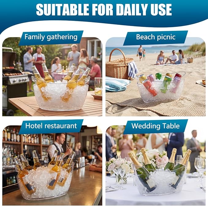 OBTANIM 2 Pack Clear Acrylic Ice Buckets Large Champagne Drink Cooler Storage Ice Tub with Scoops for Beer Cocktails Wine Beverage Home Parties Bar Cooling Supplies