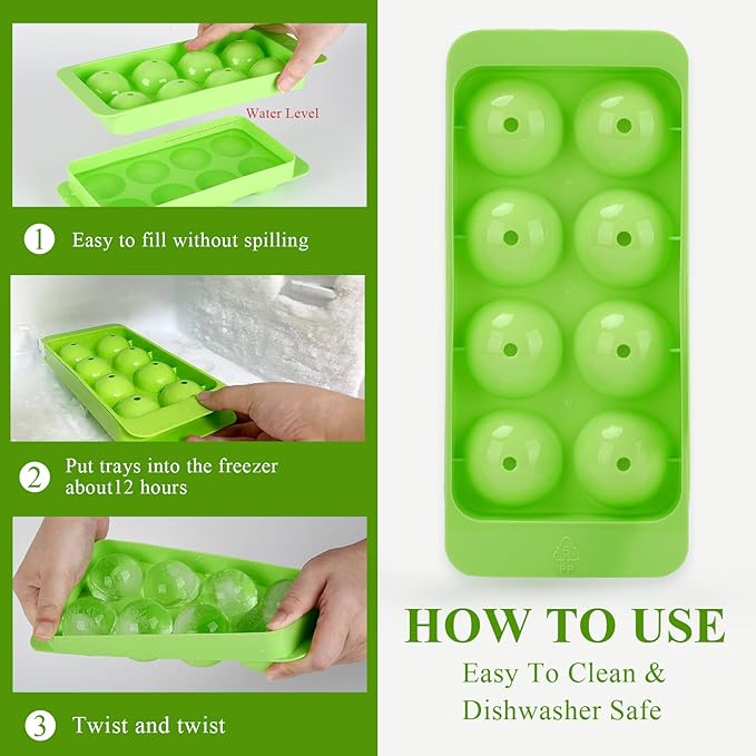 Round Ice Cube Mold,1.8 INCH x 8,Ice Ball Maker Mold | Round Ice Cube Trays for Freezer,Whiskey Ice Cubes Mold,Circle Ice Cube Tray with Lid,Ice Trays-Ice molds for Whiskey,Cocktails