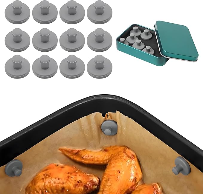 Air Fryer Magnets for Parchment Paper,Lock Disposable Paper Liner Safely,Prevents Burning & Food Covering,Heat-Resistant Air Fryer Liner Magnets,Easy Install with Handles (12pcs)