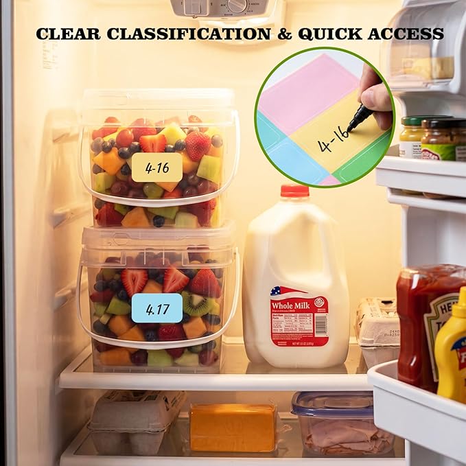 ASEVAT 6 Pack Square Plastic Buckets with Lids & Handles, 1L/2L/3L White & Clear Food-Grade Storage Pails, Stackable Airtight Containers for Food, Pantry & Cleaning Supplies