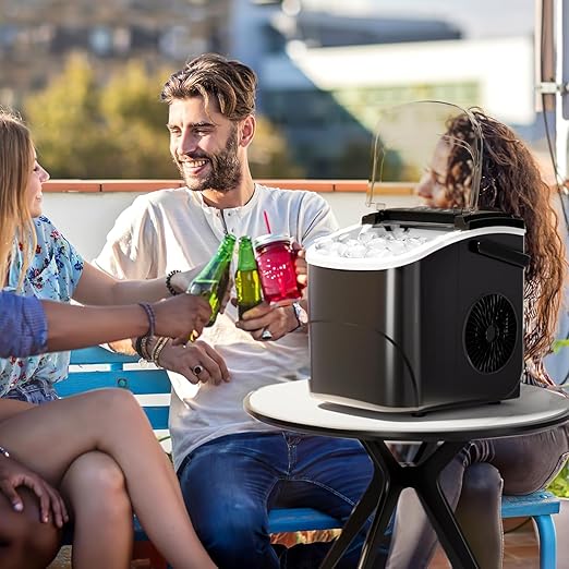 Kismile Ice Makers Countertop with Handle,26Lbs/24H,9 Cubes in 6 Mins,2 Sizes of Bullet Ice,Portable Ice Machine with Self-Cleaning for Home,Kitchen(Black)