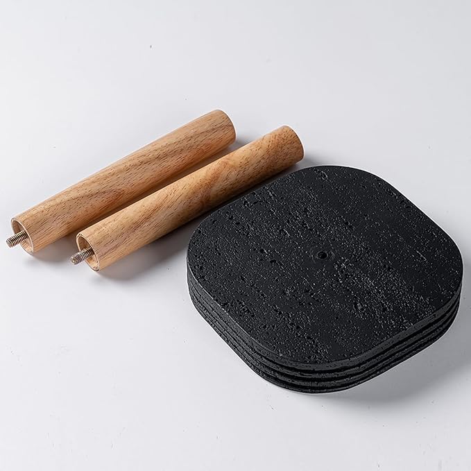 Black Travertine Standing Paper Towel Holder for Kitchen Countertop, Bathroom Shelf Toliet Top Paper Roll Holder with Weighted Base and Sturdy Wood Stand,for Standard or Plus Rolls, Height-Adjustable
