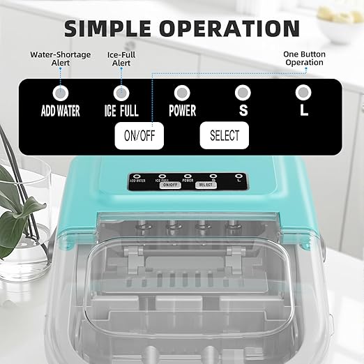 Antarctic Star Countertop Ice Maker, Portable Ice Machine with Carry Handle, 26.5Lbs/24H, 2 Sizes Bullet Ice, 8Cubes in 6 Mins Office/Kitchen/Bar White