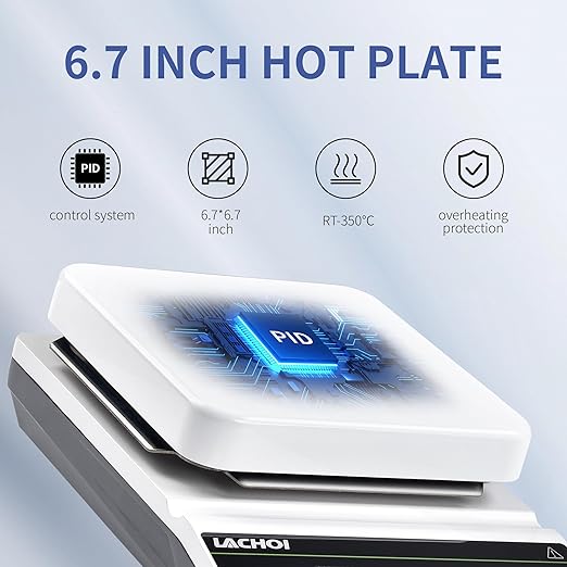 6.7 Inch Magnetic Stirrer Hot Plate Max 20L Stirring Capacity LCD Display Magnetic Stir Plate Max Temp. 350℃/662°F Hotplate Stirrer 2000RPM,Stir Bar&Temp Probe Sensor&Support Stand Included