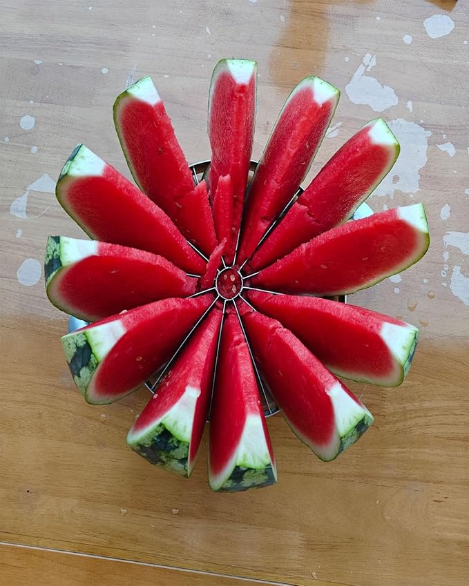 Heavy Duty Watermelon Slicer Full Body Stainless Steel Fruit Cutter Kitchen Utensils Gadget diameter 9.8 in ，Can Cut A Watermelon Into 12 Slices