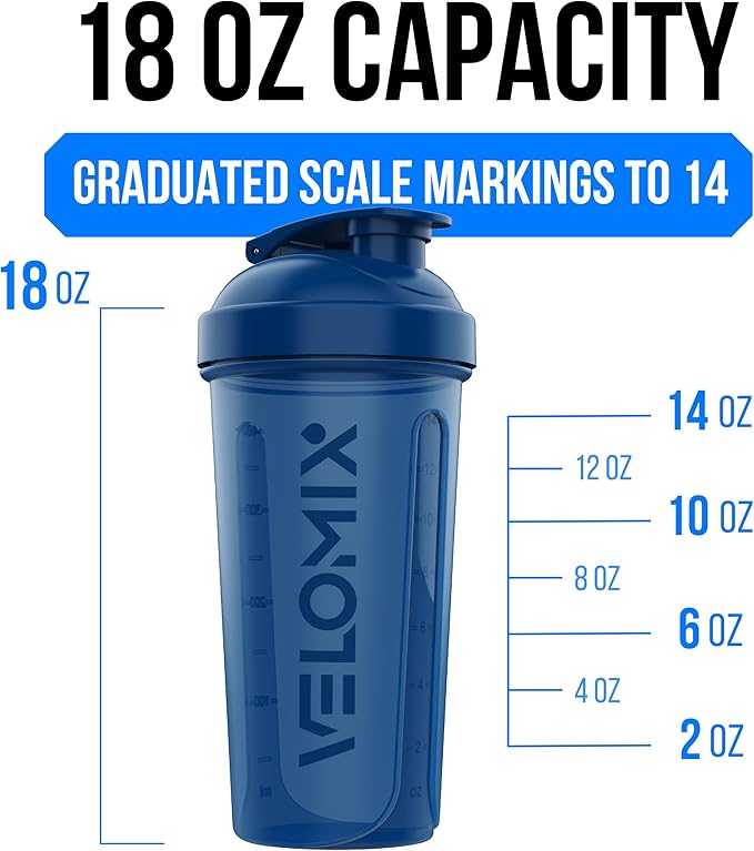 VELOMIX -3 PACK- 18 oz Protein Shaker Bottle for Protein Mixes - 1x Wire Whisk | Leak Proof Shaker Cups for Protein Shakes | Stackable Protein Shaker Bottle Pack | Dishwasher Safe