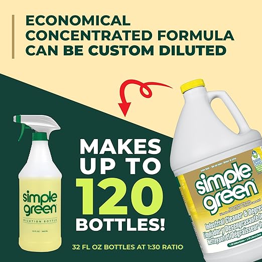 Simple Green 73434010 14010 Industrial Cleaner & Degreaser, Concentrated, Lemon, 1 gal Bottle