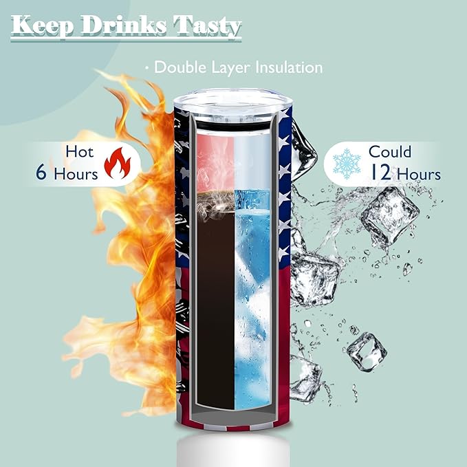 ATHAND Funny Skinny Tumbler,20 Oz Insulated Stainless Steel Iced Coffee Tumbler with Lid,Shotgun Shell and American Flag Design Cup,Novelty Gifts for Hunters Men,1 Pcs
