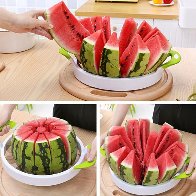 Watermelon Cutter Extra Large Watermelon Slicer, Melon Slicer Multifunctional Handheld Home Stainless Steel Round Fruit Divider Fruits Cutting Slicing Into Uniform Size by12 Pcs, Easy to Clean