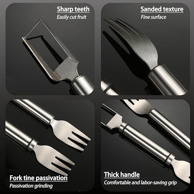 2pcs Stainless Steel Fruit Cutter, Watermelon Fork Slicer Cutter, 2 in 1 Cutting Tool for Kitchen Camping Party, Sanding Texture. Comfortable Grip, Smooth and Polished (2 Combine)