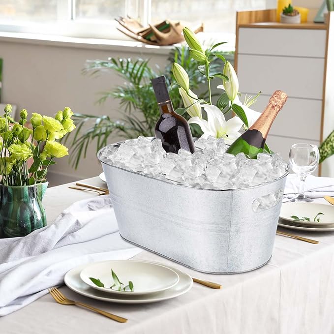 OBTANIM 2 Pack 4 Gallon Galvanized Ice Buckets Metal Champagne Drink Cooler Storage Ice Tub with Carry Handles for Beer Cocktails Wine Beverage Home Parties Bar Cooling Supplies