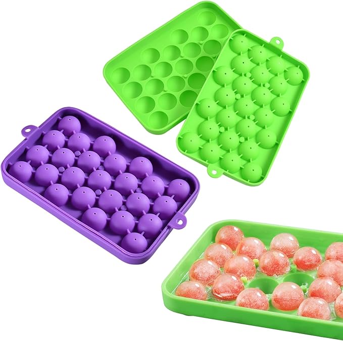 Ice Ball tray, Round Ice Trays, Pack of 2 Small Round Ice Trays, Silicone Tiny Ice Ball Trays, Easy-Release 25pcs Small Ice Ball, for Freezer, Cocktail, Whiskey, Juice, BPA Free