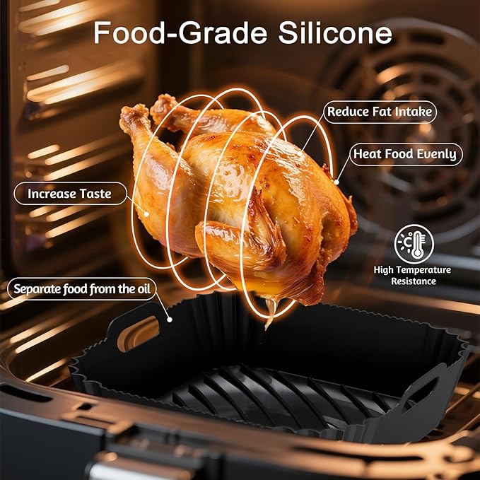 Air Fryer Silicone Liners 2 Pack, Reusable Square Air fryer Basket Liners, 4-6Qt Silicone Baking Tray for Instant Air fryer, Oven Microwave Pot Accessories, Food Grade Kitchen Gadgets
