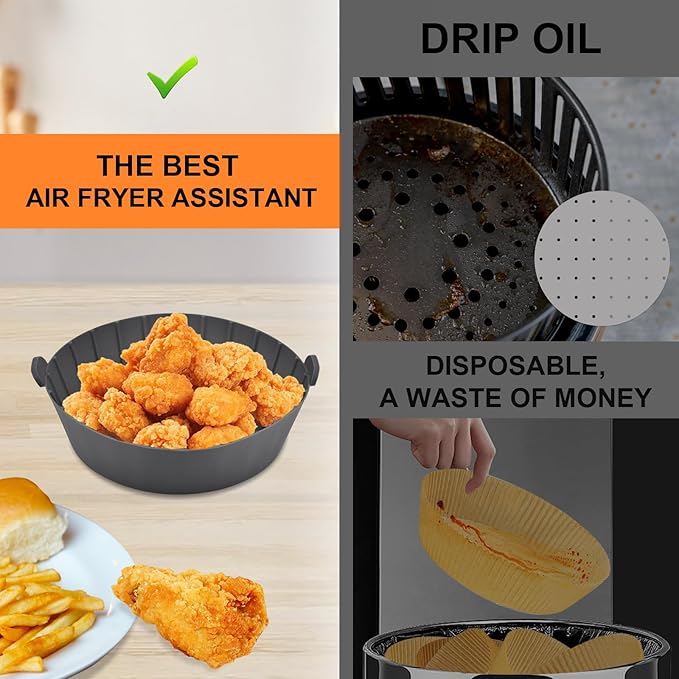 SIUDANGKA Silicone Air Fryer Liners Reusable for 1-2qt Air Fryers, 3 Pack Non-Stick Round Parchment Paper AirFryer Liner Compatible with Ninja Mini, Instant Vortex 2 QT, CHEFMAN Small, COSORI Small