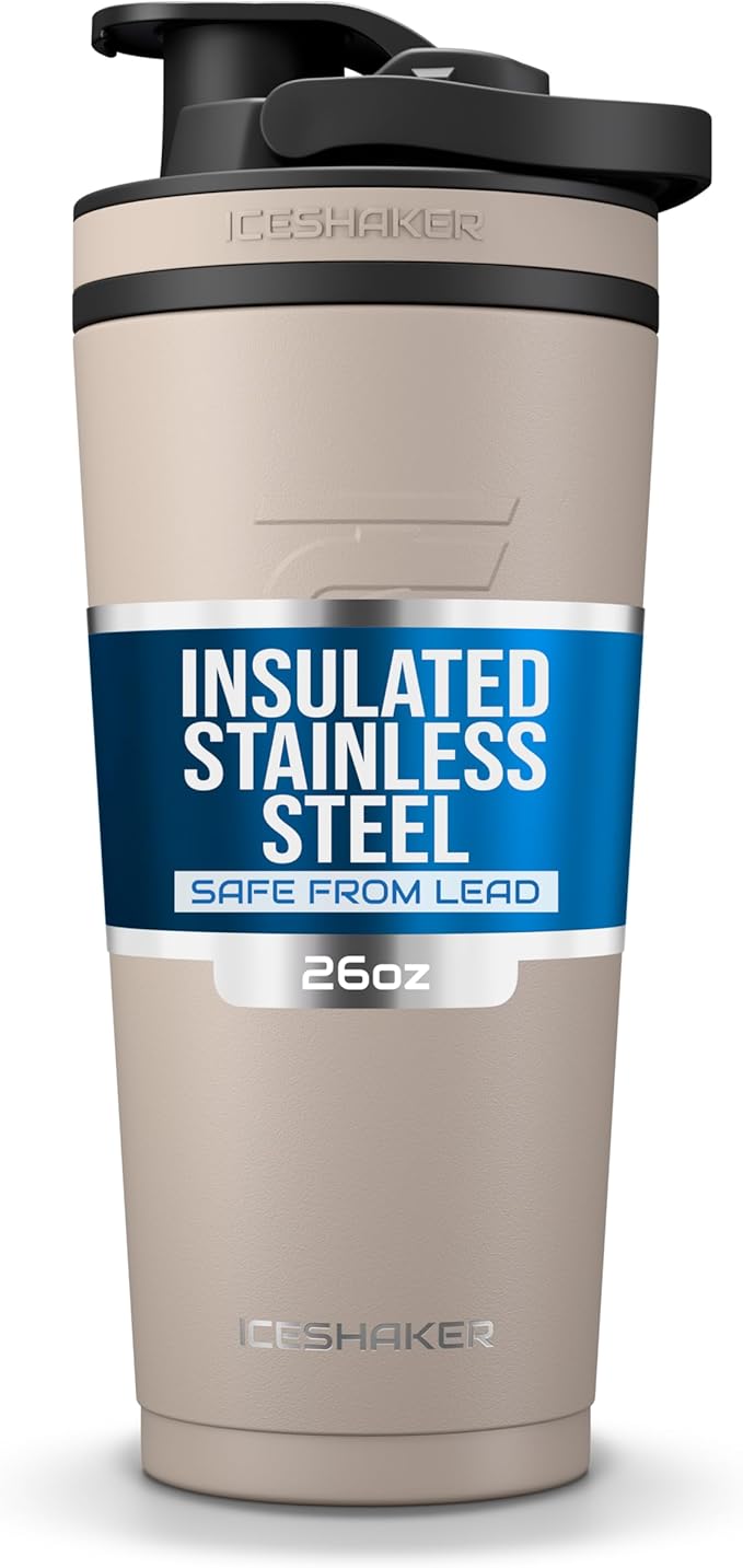 Ice Shaker Insulated Stainless Steel Shaker Bottle | 26oz, Java | Cold for 30+ Hours | Insulated Cup with Twist-on Agitator | Odor-Free Bottle for Protein Shakes, Water, Smoothies, Cocktails