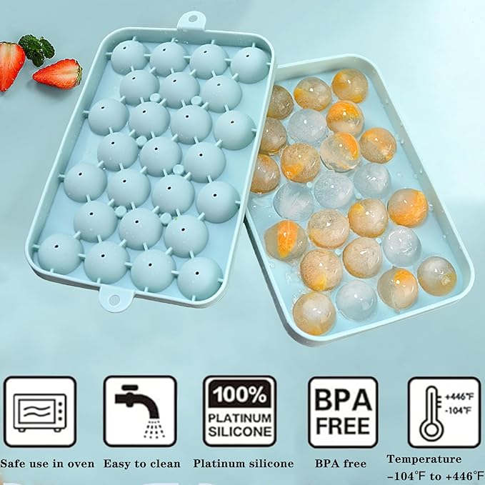 Round Ice Cube Tray, Easy Release Flexible Ice Mold Silicone Ice Sphere Tray with Removable Lids Reusable 25 Stackable Ice Ball Maker Mold for Chilling Whiskey Cocktail Coffee, BPA Free