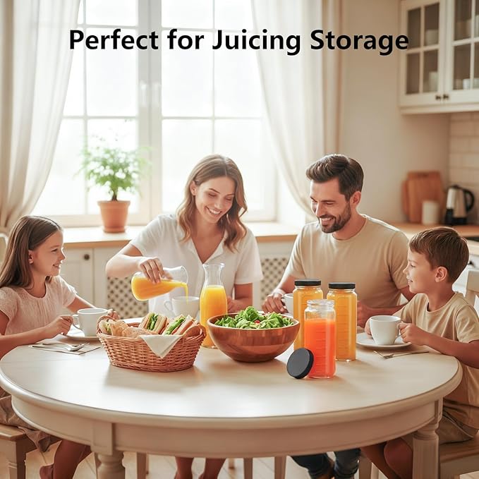 Ruckae 16oz 8 Pack Juice Bottles, Glass Bottles Juicing with Lids, Smoothie Cup Lids and Straws, Water Bottle Mason Jar Drinking Glasses for Juicing, Smoothies, Kombucha