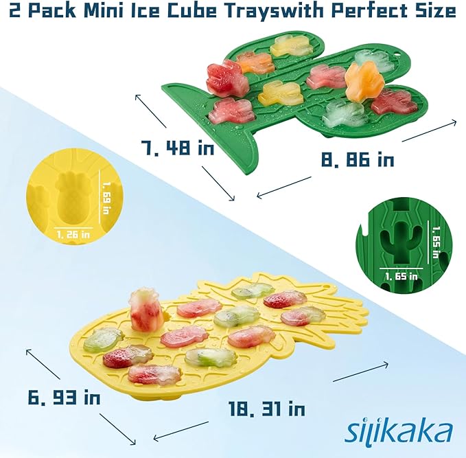 UNIQUE ICE CUBE TRAYS FoodGrade Silicone Two Pineapple Cacti Ice Tray Easy To Demold Suitable For Cocktails Mojitos Whiskeys And Juices (Single Color)