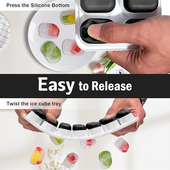 DclobTop Ice Cube Trays for Freezer - 3 Pack 42 Ice Cubes, Easy to Release Plastic Silicone Trays with Spill-Resistant Lids, Reusable Stackable Tray for Cocktails, Drinks and Coffee, BPA-Free,Black