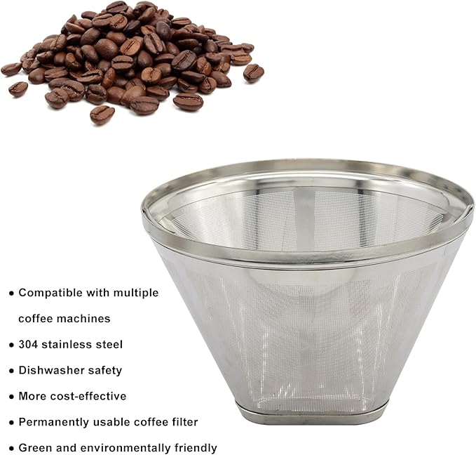 Reusable Cone Coffee Filters, 2 Pack Stainless Steel Replacement Filters for Coffee Maker & Coffee Bar Brewer, Durability Universal Fit Permanent Filter