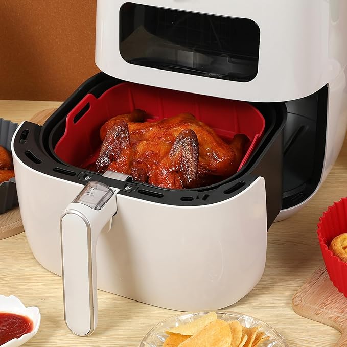 2Pcs Air Fryer Silicone Liners,Air Fryer Silicone Liners Fit 3-6QT Air fryer, Reusable Food Grade Silicone Air fryer Liners Baking Tray Basket Accessories(Square,7.5 Inch)