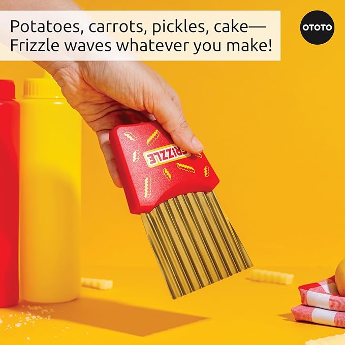 NEW - OTOTO Frizzle Crinkle Fry Cutter - Crinkle Cutter for Veggies, Waffles, Fries, Cool Kitchen Gadgets, Cute Kitchen Accessories, Funny, Unique Gifts, White Elephant Gifts, Quirky