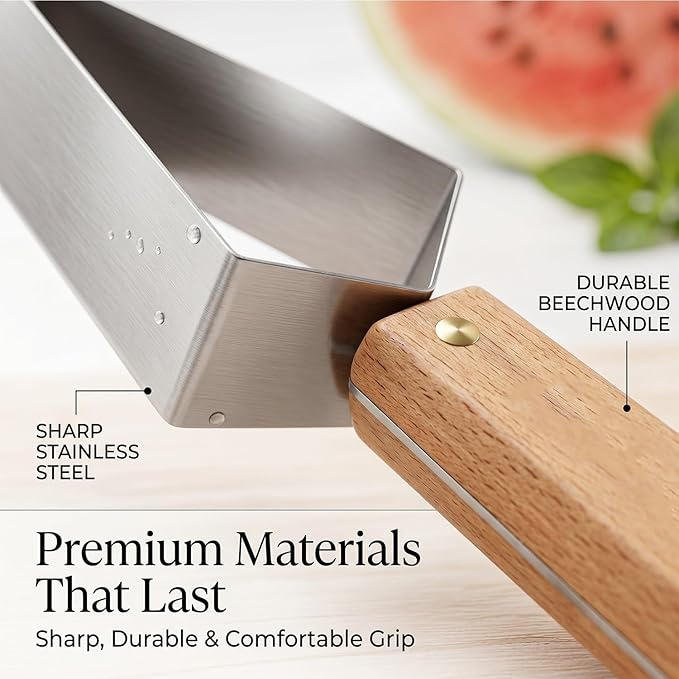 Triangle Watermelon Cutter Large Stainless Steel Melon Slicer Tool Ergonomic Wooden Handle Multifunction Function Summer Divider Wheel Handheld Cutting Fruit Kitchen Gadget Camping Picnic(1pc)
