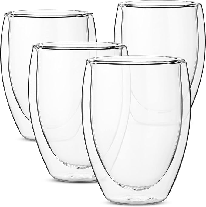 BTaT- Double Walled Stemless Wine Glasses, 12 oz, Set of 4, Smooth Rim Standard Wine Glass Tumbler for Hot & Cold Beverages, Gifts for Wedding, Christmas, Anniversary