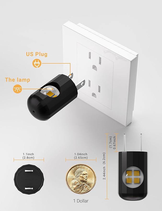 TSEXES Plug-in LED Night Lights,Dusk to Dawn Sensor,2700K,Bedroom, Hallway, Bedroom,Kitchen, Stairways, Non-Dimmable,6 Pack