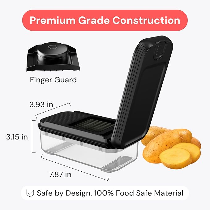 Fullstar Daily Vegetable Chopper and Mandoline Slicer - Kitchen Gadgets - Food Chopper with Container, Veggie Chopper, Fruit Cutter, Onion Dicer, Potato and Tomato Slicer for Salads (2-in-1, Black)