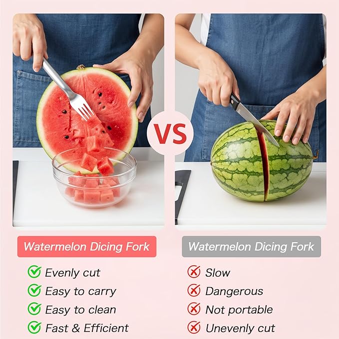 2pcs Watermelon Cutter Slicer 2-in-1 Stainless Steel Fruit Cutter Watermelon Fork Slicer Portable Tool for Home Party Camping Kitchen Gadget Dual Heads Fruit Forks for Salad BBQ