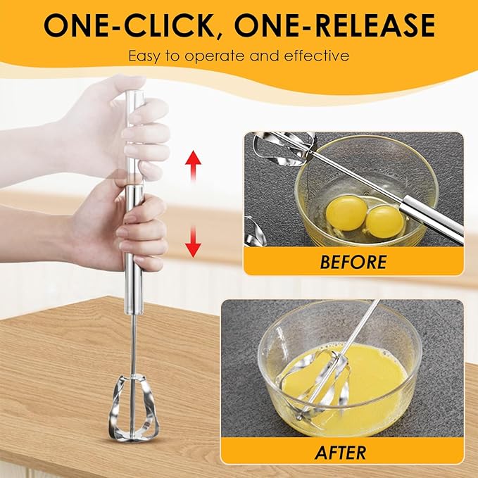 2026 New Stainless Steel Semi-Automatic Whisk, Wider Whisk Head Hand Push Rotary, Multi-Functional Hand Push Mixer, Blender for Cooking Kitchen Home Egg Milk (Upgrade 14in)