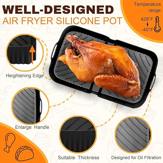 Air Fryer Silicone Liners for Ninja DZ071, 3 Pack Reusable 7-QT DualZone Megazone Air Fryer Accessories, 2 Pcs Liners for Dual 3.5QT Baskets 1 Pcs Liner for 7-QT Megazone Basket