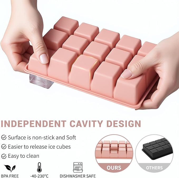 Silicone Ice Cube Tray 3 Pack - EASY RELEASE ice cube tray with lid, BPA Free Ice Cubes Trays for Freezer,ice cube mold for Cocktail,Whiskey (Mint+Pink+Blue)