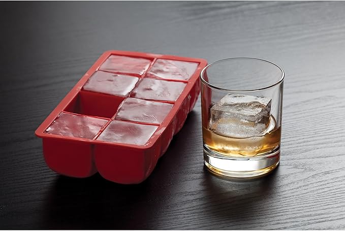 HIC Kitchen Big Block Silicone Ice Cube Tray, European-Grade, Non-Stick, Makes 8 Large Ice Cubes