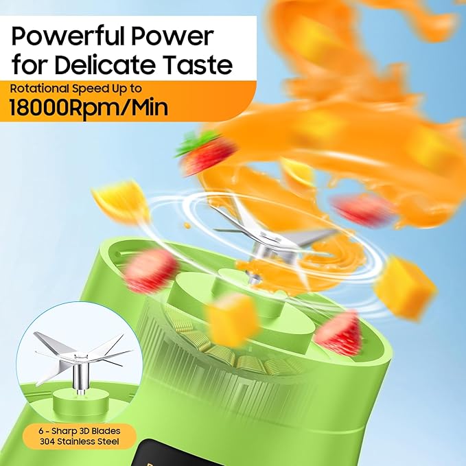 Cordless Portable Personal Size Blender - USB Rechargeable Blender for Smoothies and Shakes, 6 Blades with 380Ml BPA Free Juice Cup, Freshly Squeezed for Picnic/Sports