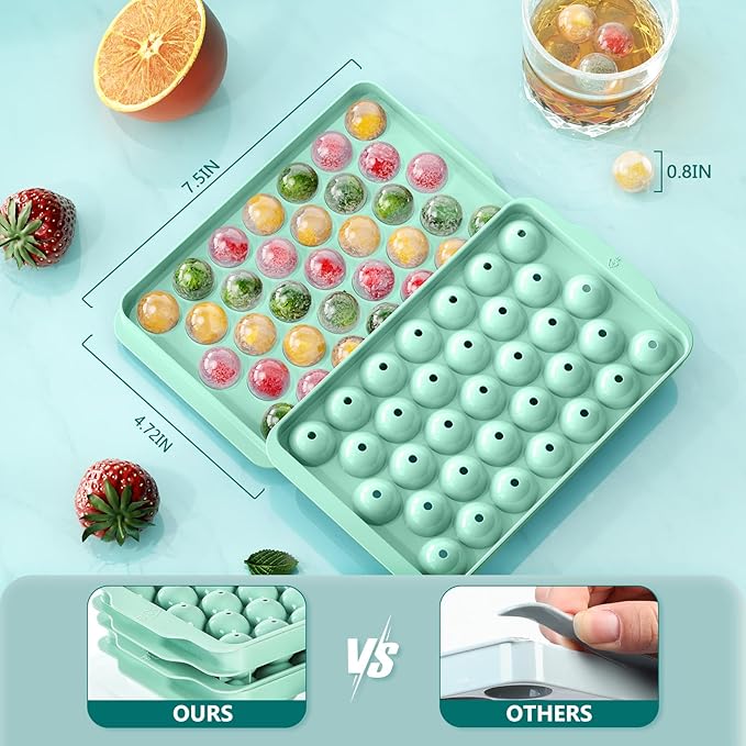 Optish 3 Pack Ice Trays for Freezer, 99 PCS Ice Cube Tray with Lid and Bin, Round Ice Cube Mold, Circle Ice Maker for Chilling Drinks (0.8 inch, Green)
