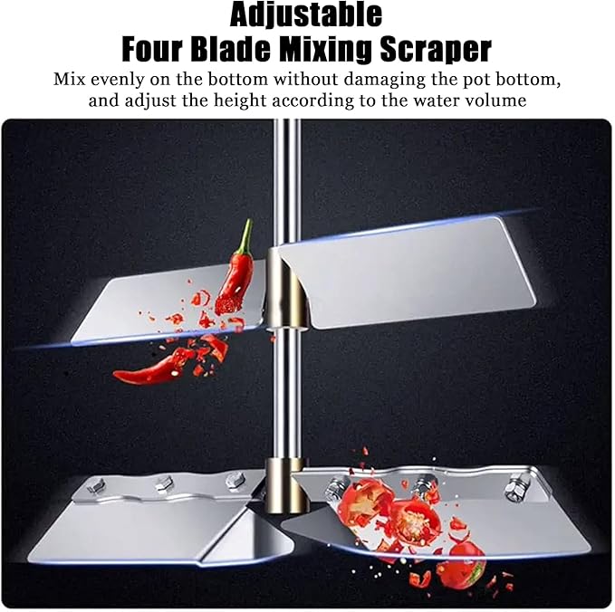 Automatic Pot Stirrer, Automatic Food Mixer Designed with 4-Blade Mixing Scraper and Adjustable Stirring Speed, Food Grade Stirrer for Sauce Jam Porridge in Restaurants