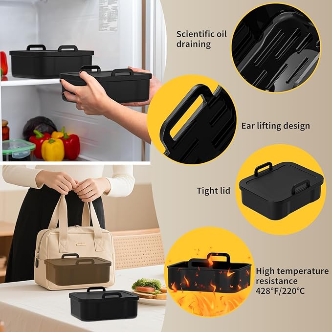 Air Fryer Silicone Liners Thickening Reusable with Lid for Ninja 10QT DZ550 DZ401 DZ302 SL401 Dual Air Fryers, 2 Pack Air Fryer Accessories for COSORI, Chefman, Instant 5-8QT Air Fryer Basket