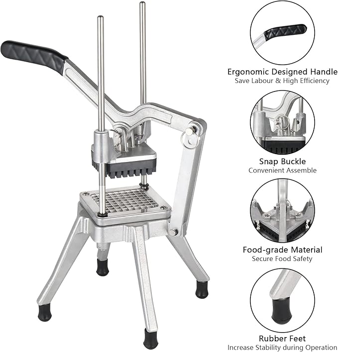 ROVSUN Commercial Vegetable Chopper French Fry Cutter Potato Slicer Fruit Chopper, Super Value Set of Suction Feet, 1/2'', 3/8'', 1/4'', 8-Wedge Blades and Pusher Blocks for Restaurant, Home & Kitchen