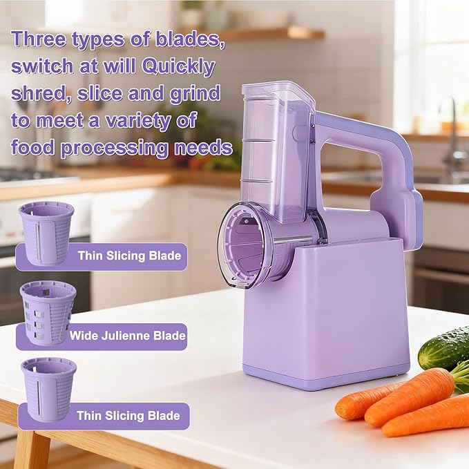 Kitchen Rotary Vegetable Chopper 3 Blade Cheese Shredder& 3 Interchangeable Drums Easy to Clean Kitchen Gadgets with Storage Box Cheese Shredder for Cheeses, Veggies, Nuts - Easy to Use