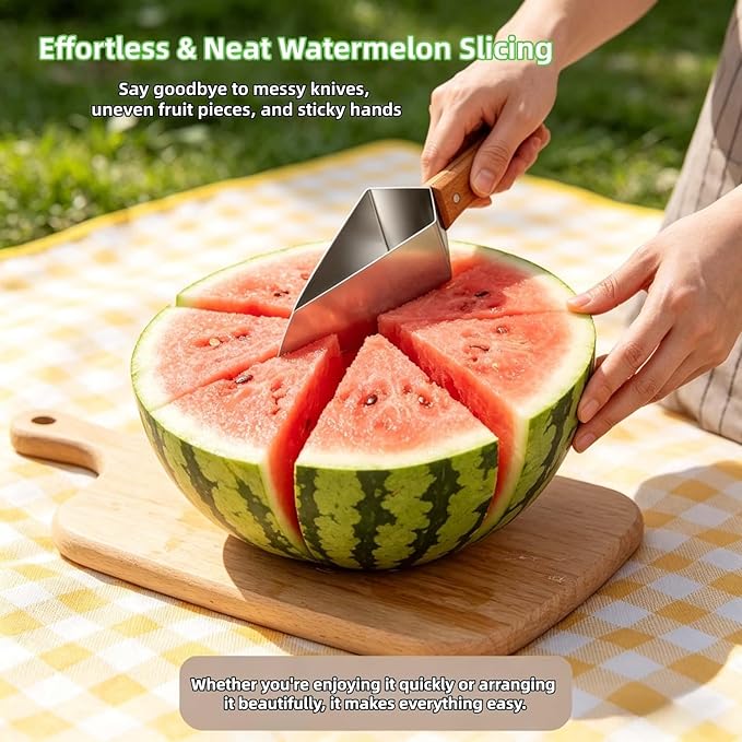 Triangle Watermelon Cutter, Stainless Steel Triangle Watermelon Slicer Large Piece, 2-In-1 Multifunctional Fruit Slicing for Home Kitchen Camping Picnic (White*2pc)
