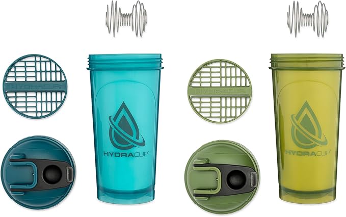Hydra Cup ProFlow [2 Pack] 28 oz Shaker Bottles for Protein Shakes, Shaker Cups with Ball Blender Whisk, Shaker Bottle with Handle, Travel To Go, BPA Free (Green & Blue, 2 Pack)