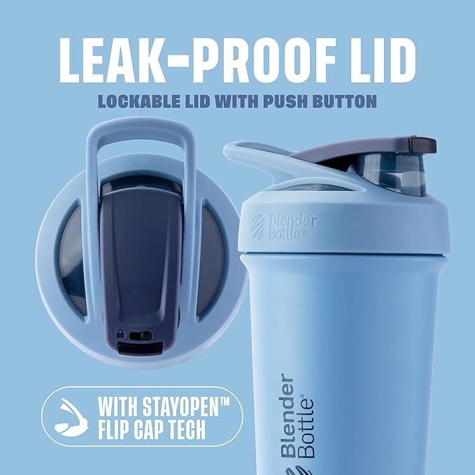 BlenderBottle Sport Sleek Insulated Stainless Steel Shaker Bottle with Wire Whisk, 25-Ounce, Dusty Blue – Protein Shakes & Hydration for Athletes & Fitness Enthusiasts, Easy Mixing, Slim Easy to Hold, Keeps Drinks Cold, Lockable Lid | Sleek, Insulated,...