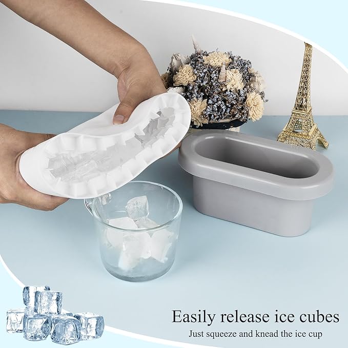 LUEXBOX Cylinder Ice Cube Mold Ice Trays, Silicone Ice Bucket, Portable Ice Cube Maker, Press-Type Easy-Release Ice Cup (Grey Large)