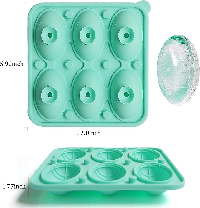 Zorazio 2Pack Football Ice Cube Tray,Football Shaped Novelty Silicone Ice Cube Mold, Large Ice Cube Tray with Lid for Whiskey, Cocktails, Football