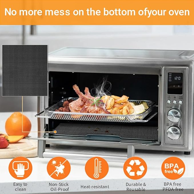 Air Fryer Oven Liners for Bottom of Oven, 13.8 * 11.4 Reusable Non-Stick Heat Resistant Toaster Liners Mat for COSORI 32Qt 13 in 1 C130 CO130 12 in 1 Air Fryer Toaster Oven, 4 Pack