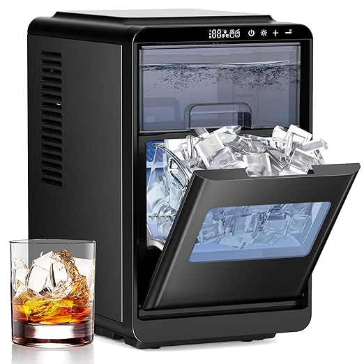 COWSAR Crescent Ice Maker Countertop, 16PCS Crystal Clear Ice in 12 Minutes, 27 Lbs/24H Portable Crescent Ice Machine with Self-Cleaning&Timer for Home/Office/Party, 3000PCS Per Day
