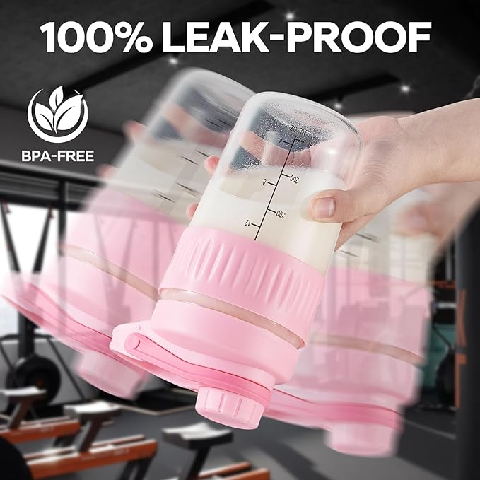 16oz Glass Shaker Bottle for Protein, 2 Pack Small Borosilicate Glass Protein Powder Leak-Proof Shaker Cup Mixes with 304 Blending Ball(16oz,Pink)